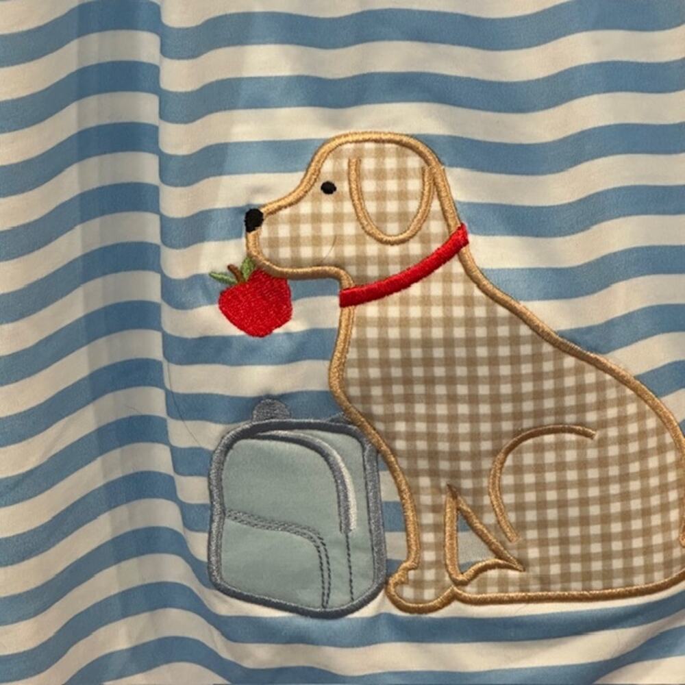 Boutique Abby & Evie 18 Month Blue Striped Dog School Theme Dress Cotton Blend - Picture 3 of 8